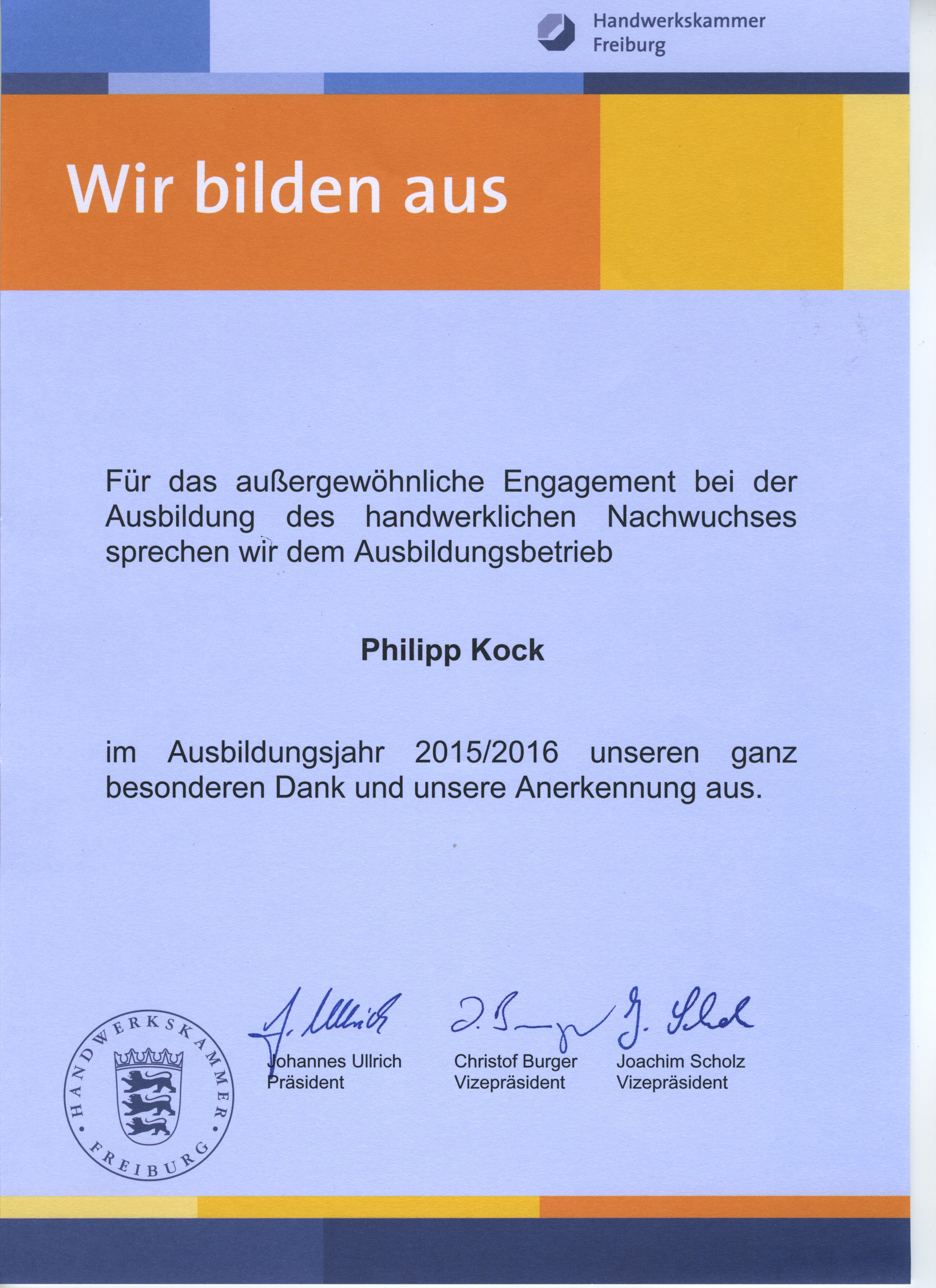 Ausbildungszertifikat der Handelskammer